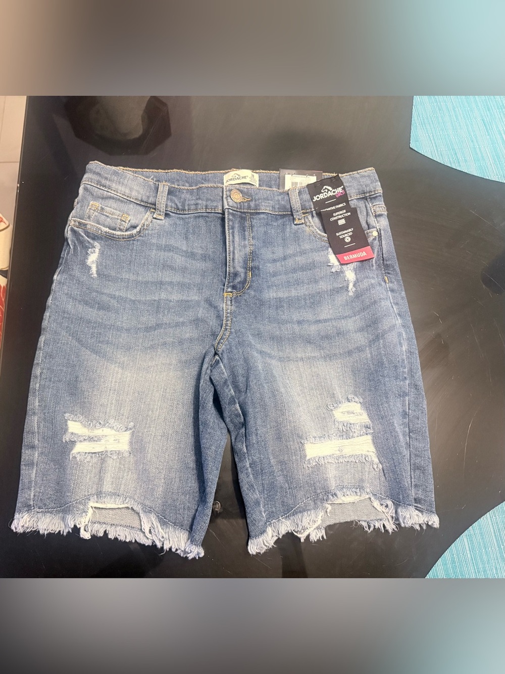 Jordache Women's girl Distressed Denim Bermuda Shorts - Light Blue size 28
